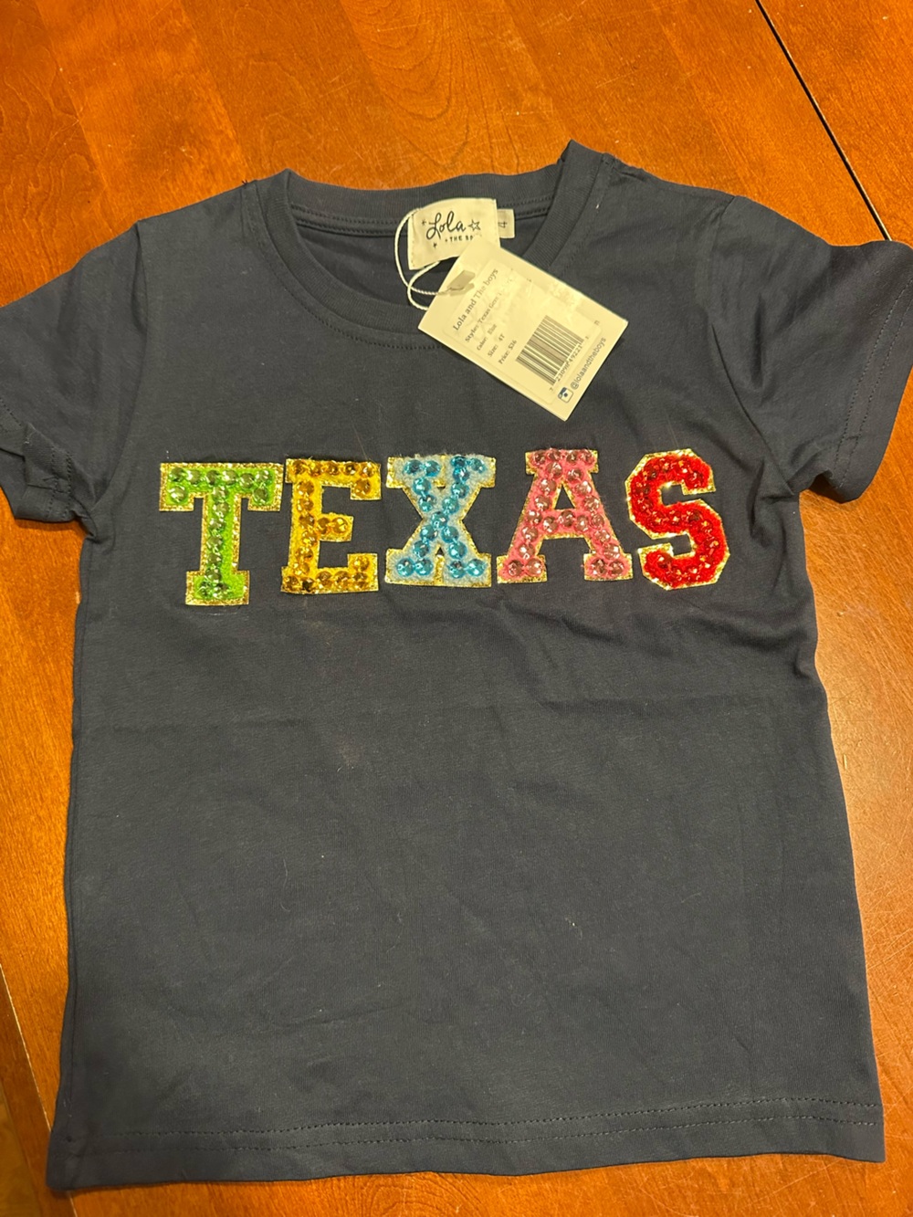 Lola+ boys-  Navy Short Sleeve Tee with Multicolor Sequin 'TEXAS. 4 NWT